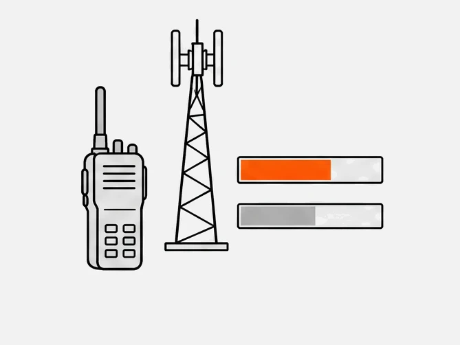 A DMR radio and a repeater mast sharing two time slots