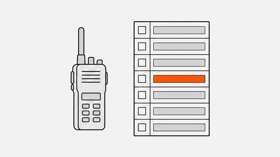 A radio next to a table of channels