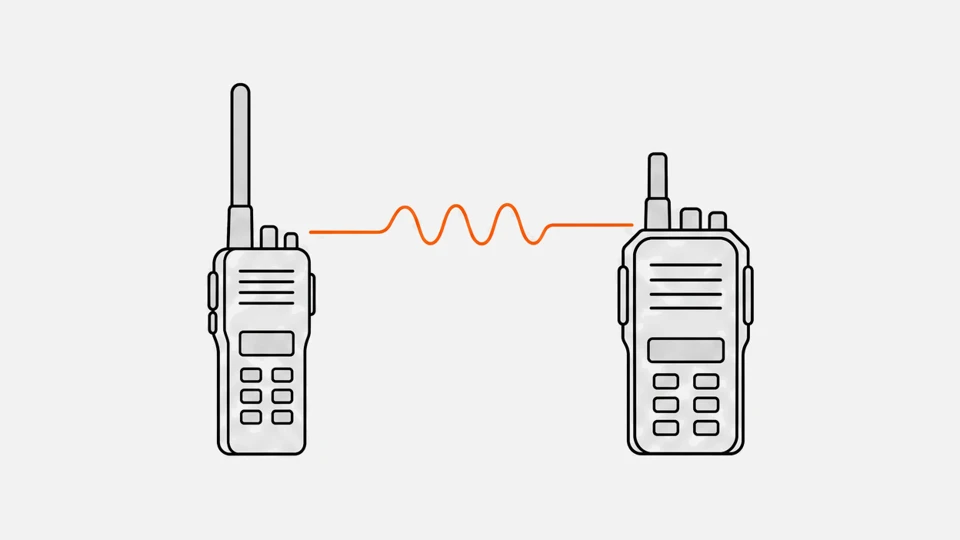 Two radios with a tone wave on the line between their antennas