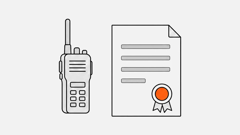 A radio and a document with a round stamp