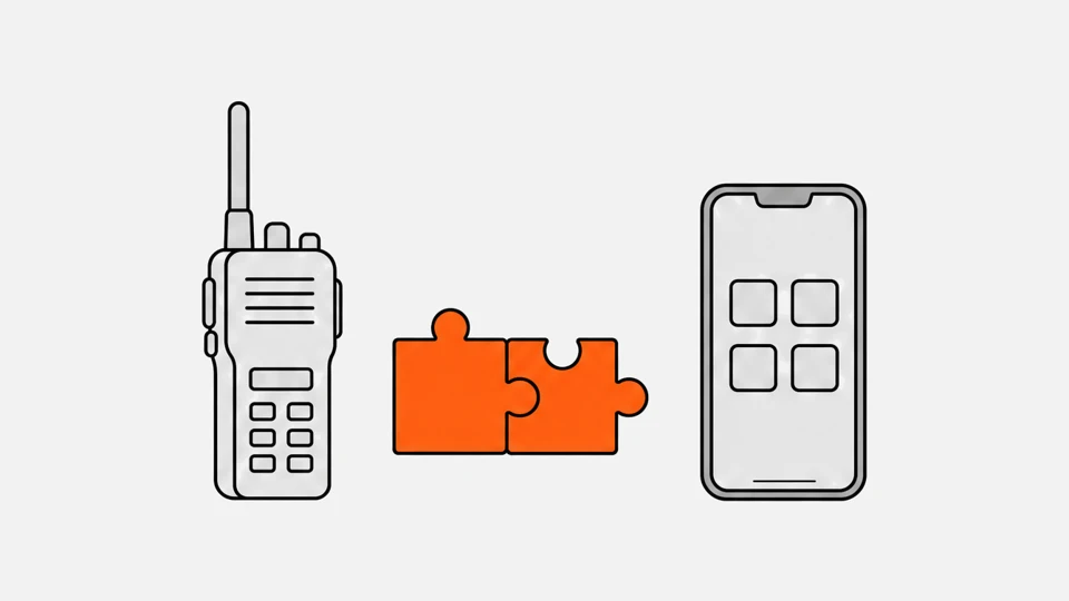 A radio and a smartphone joined by two puzzle pieces